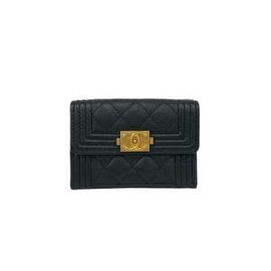 CHANEL Black Caviar Leather Logo Wallet
